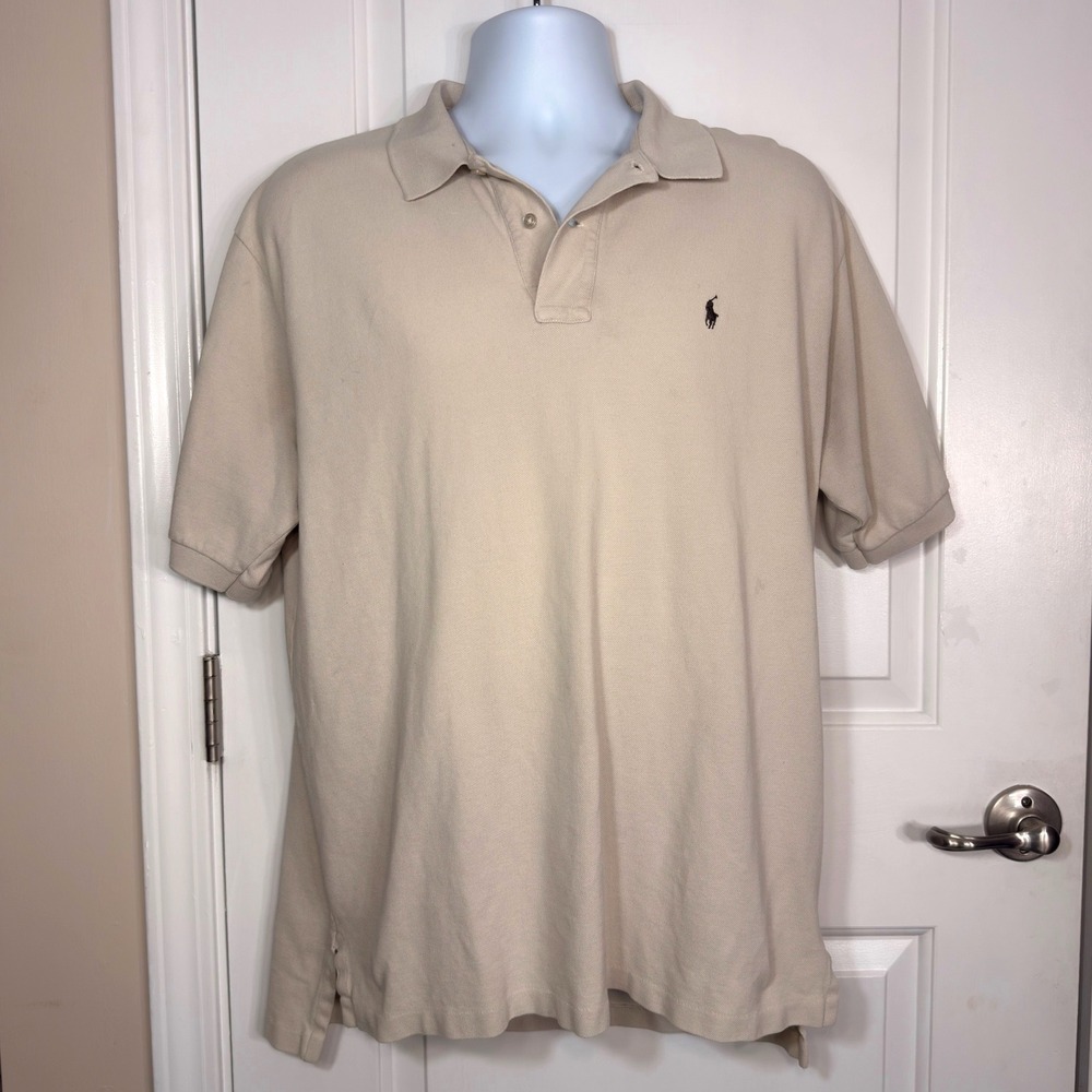 Polo Ralph Lauren Shirt Mens Large Tan Beige Short Sleeve Cotton Pique Polo L